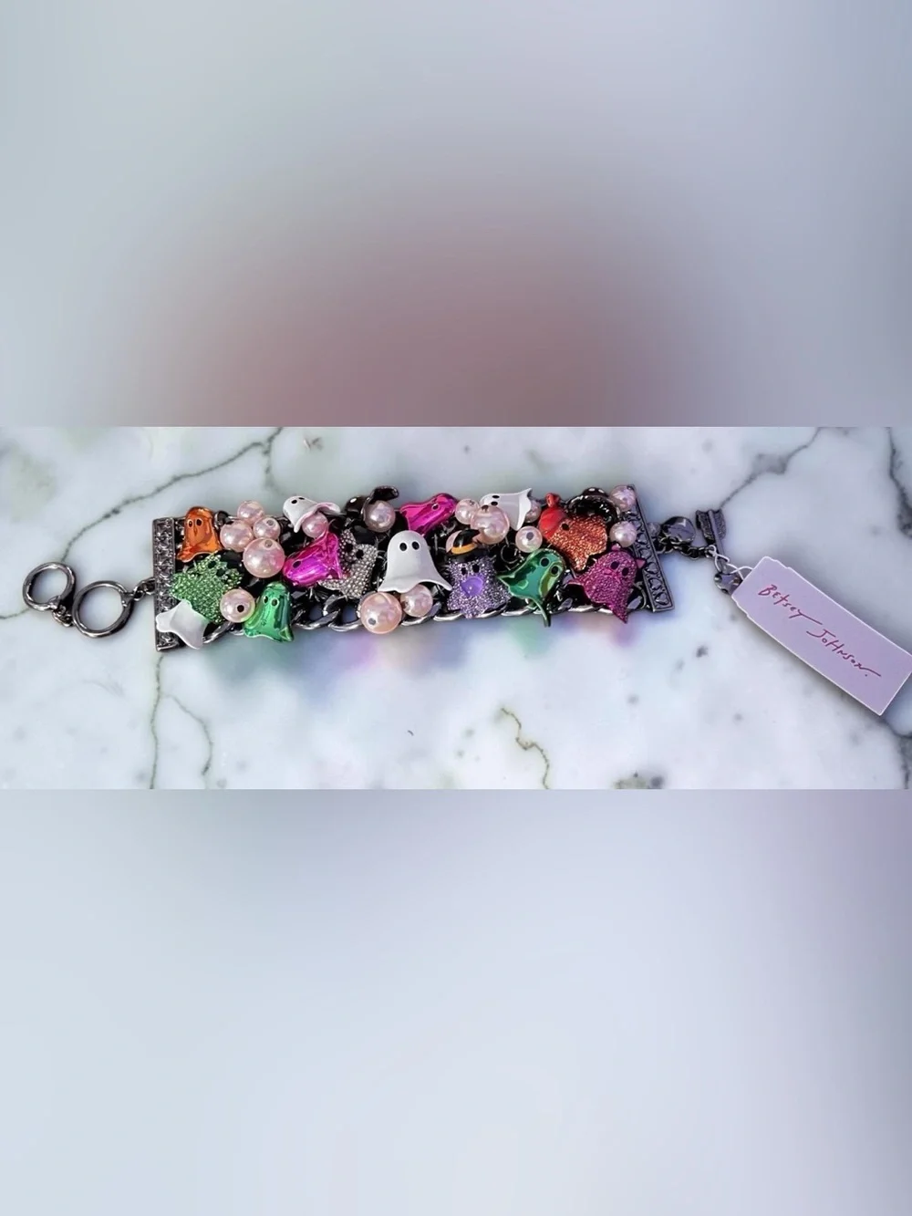 BETSEY JOHNSON Halloween Shiny Costumed Ghosts Statement Charm Bracelet NEW NWT
